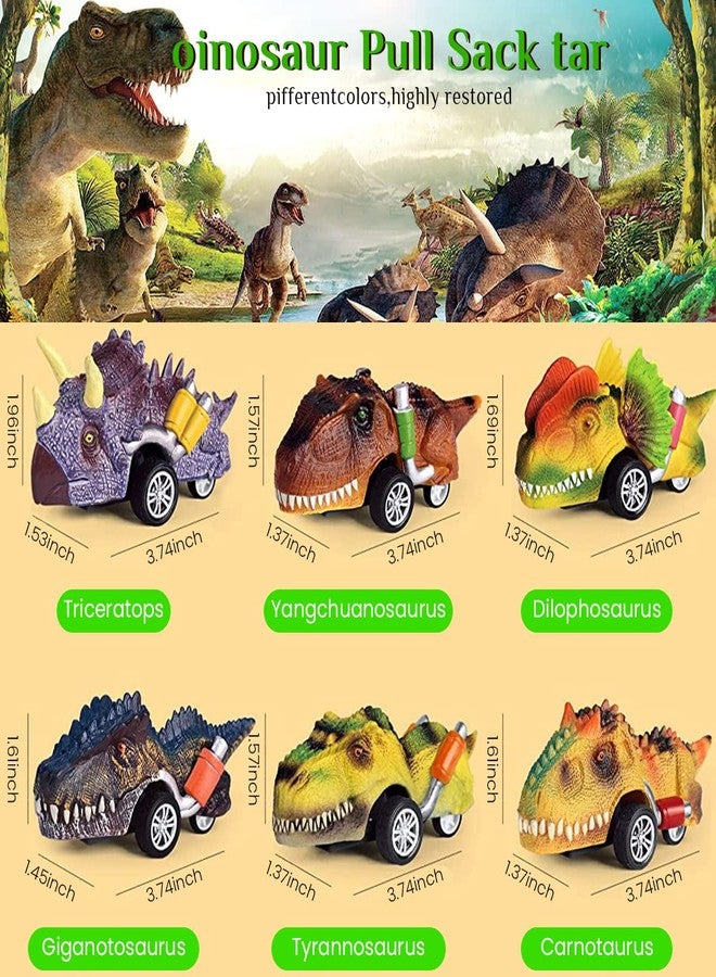 Patpat 6Pcs Kids Dinosaur Toys Pull Back Cars, Color Dinosaur Car Toy Set, Dinosaur Car Toys For 2 3 4 5 Year Old Boys Girls, Boy Toys For 3-5 Years Old, Kids Christmas Birthday Gift - Multicolor - Image 2